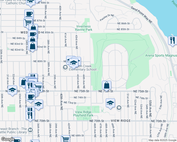 map of restaurants, bars, coffee shops, grocery stores, and more near 7705 45th Avenue Northeast in Seattle
