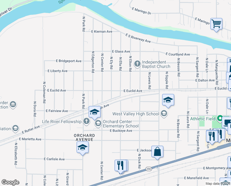 map of restaurants, bars, coffee shops, grocery stores, and more near 7721 East Rutter Avenue in Spokane Valley