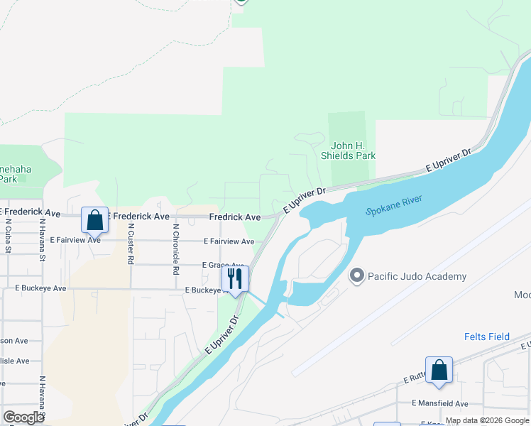 map of restaurants, bars, coffee shops, grocery stores, and more near in Spokane County