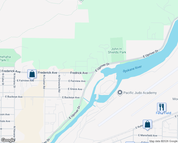 map of restaurants, bars, coffee shops, grocery stores, and more near in Spokane County