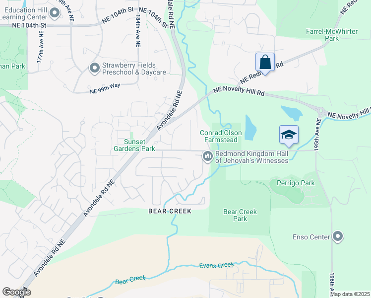 map of restaurants, bars, coffee shops, grocery stores, and more near 18609 Northeast 95th Street in Redmond
