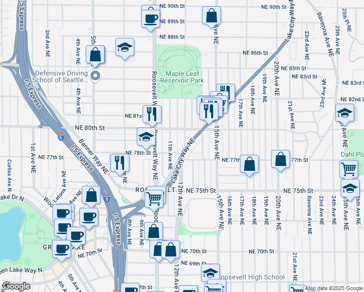 map of restaurants, bars, coffee shops, grocery stores, and more near 1210 Northeast 77th Street in Seattle