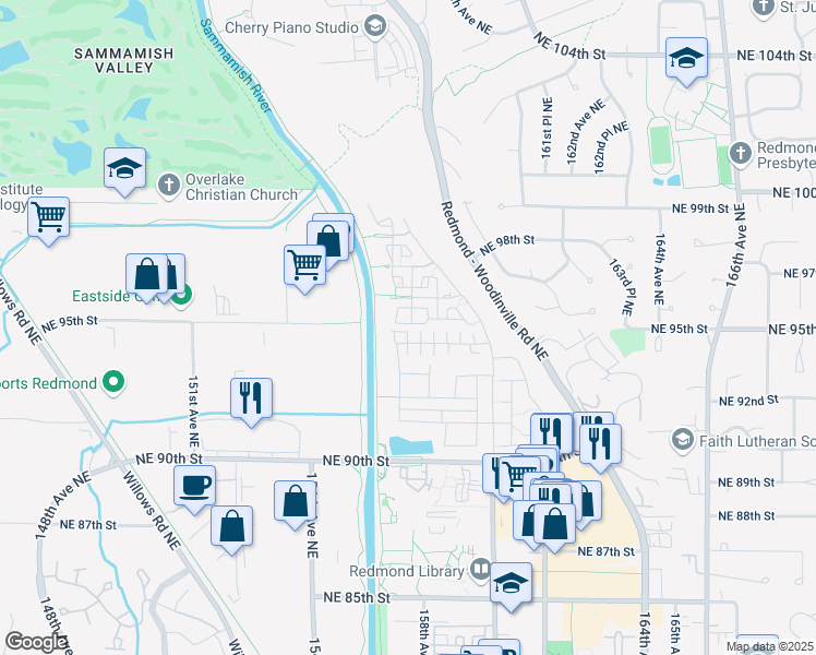 map of restaurants, bars, coffee shops, grocery stores, and more near 15601 Northeast 95th Way in Redmond
