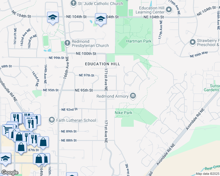 map of restaurants, bars, coffee shops, grocery stores, and more near 9548 171st Avenue Northeast in Redmond