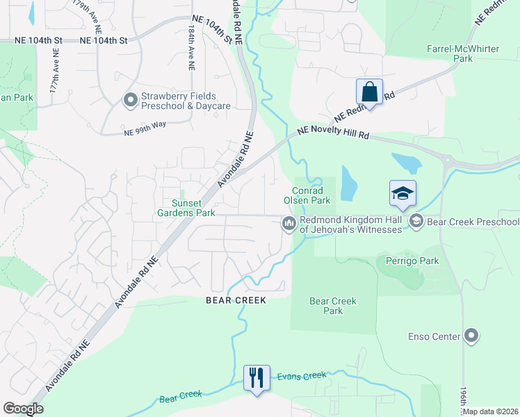 map of restaurants, bars, coffee shops, grocery stores, and more near 9509 186th Court Northeast in Redmond