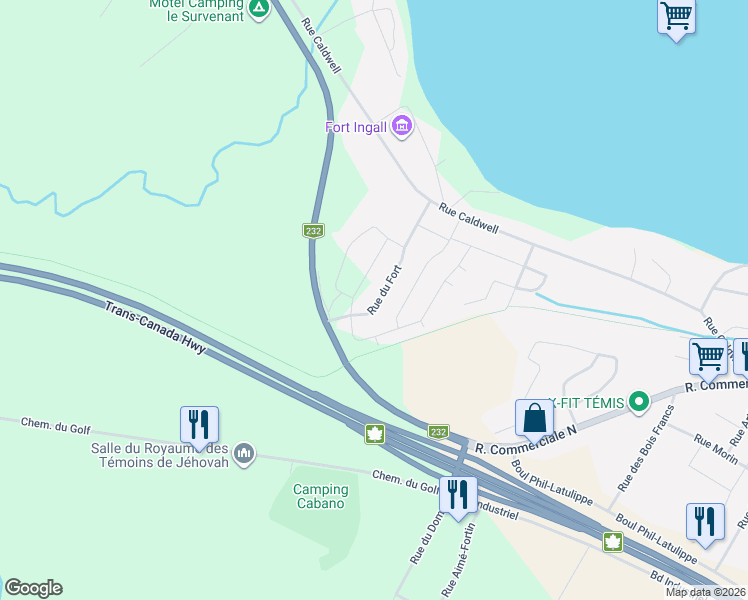 map of restaurants, bars, coffee shops, grocery stores, and more near Rue du Fort in Témiscouata-sur-le-Lac