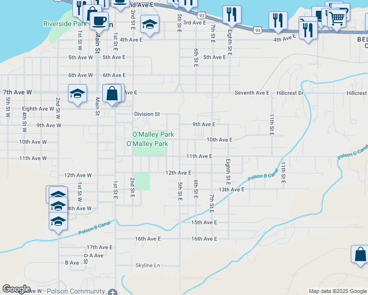 map of restaurants, bars, coffee shops, grocery stores, and more near 501-549 10th Avenue East in Polson