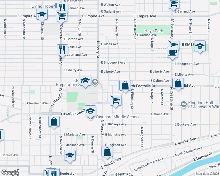 map of restaurants, bars, coffee shops, grocery stores, and more near 1428 East Dalton Avenue in Spokane