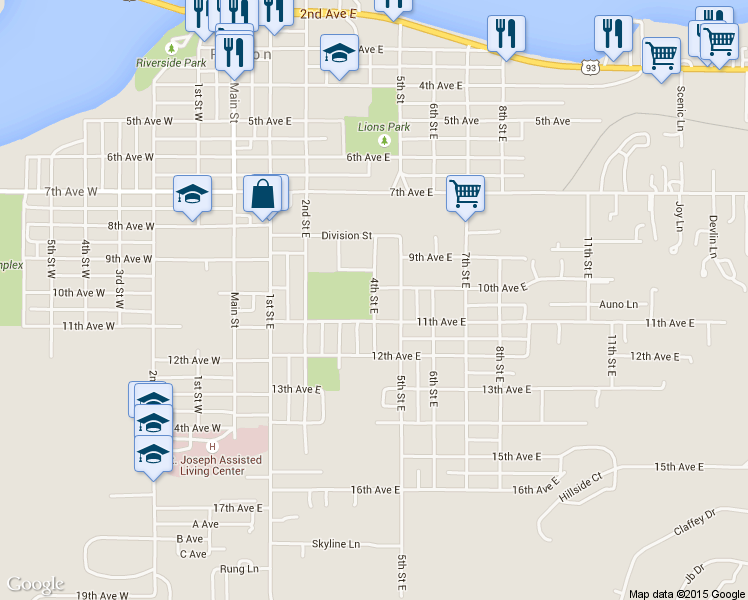 map of restaurants, bars, coffee shops, grocery stores, and more near 1098 4th Street East in Polson