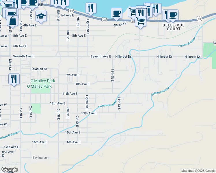 map of restaurants, bars, coffee shops, grocery stores, and more near 912 10th Avenue East in Polson