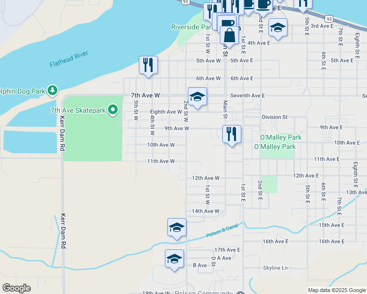 map of restaurants, bars, coffee shops, grocery stores, and more near 951-999 2nd Street West in Polson