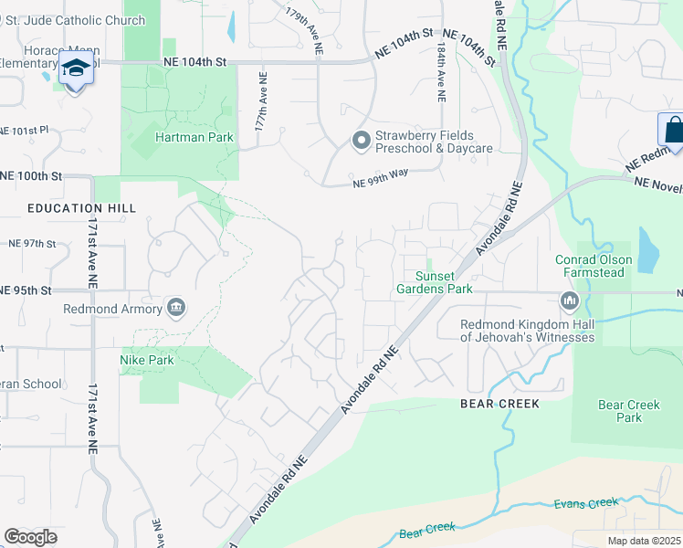 map of restaurants, bars, coffee shops, grocery stores, and more near 9626 179th Place Northeast in Redmond