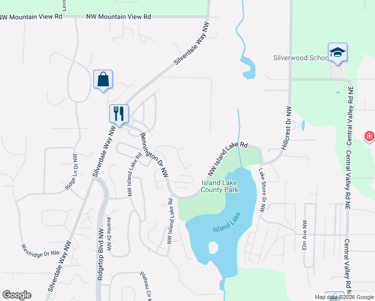 map of restaurants, bars, coffee shops, grocery stores, and more near 1094 Northwest Brinkley Court in Silverdale