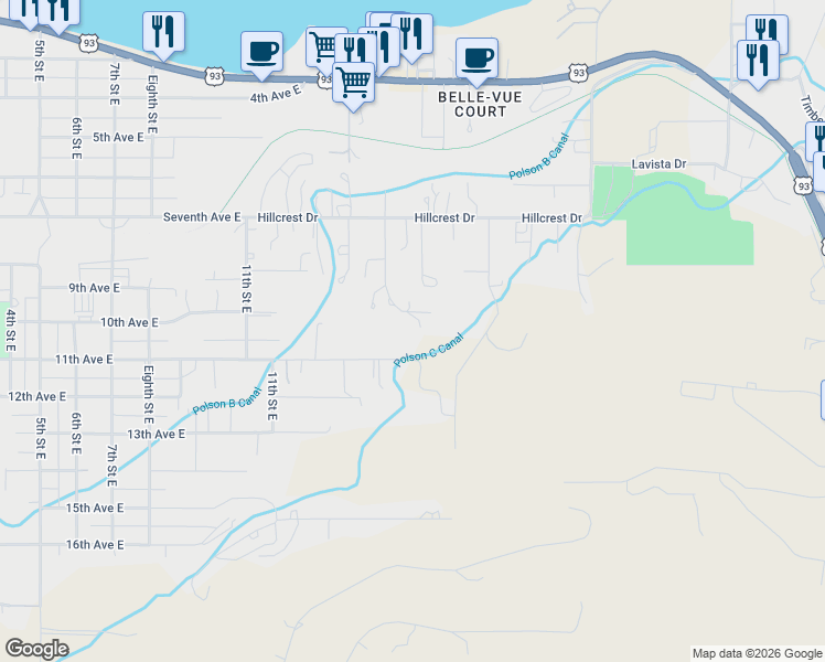 map of restaurants, bars, coffee shops, grocery stores, and more near 234-299 Devlin Lane in Polson