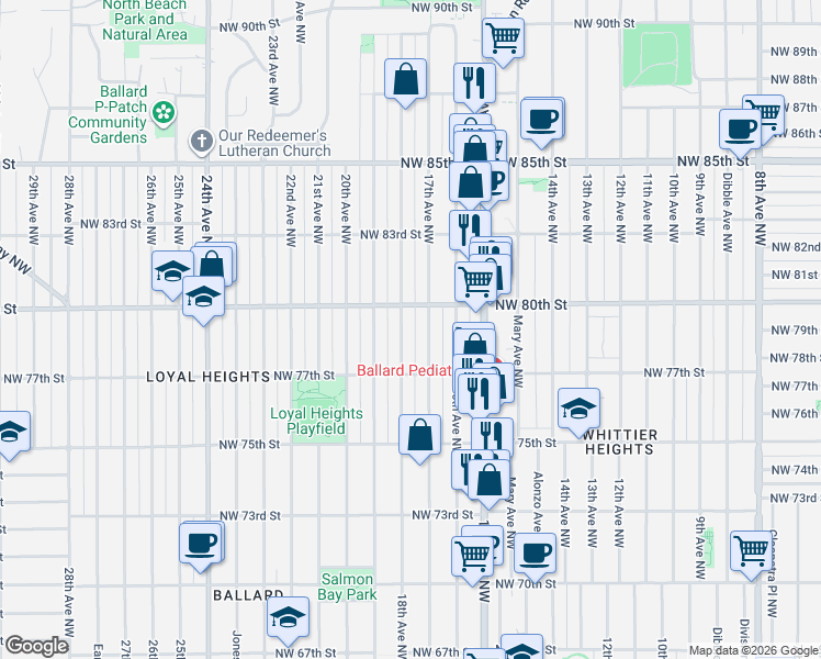 map of restaurants, bars, coffee shops, grocery stores, and more near 7755 17th Avenue Northwest in Seattle