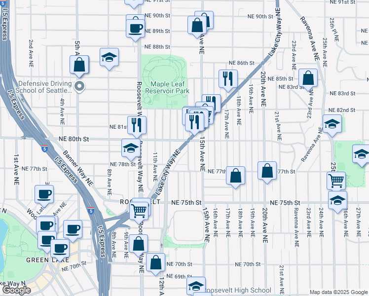 map of restaurants, bars, coffee shops, grocery stores, and more near 1409 Northeast 80th Street in Seattle