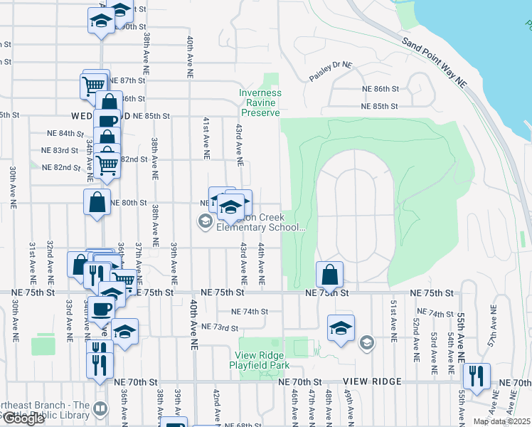 map of restaurants, bars, coffee shops, grocery stores, and more near 7755 44th Avenue Northeast in Seattle