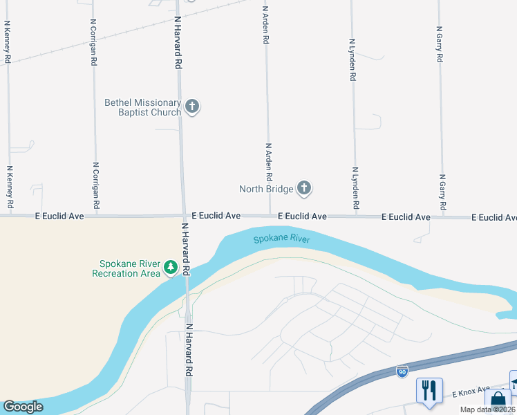 map of restaurants, bars, coffee shops, grocery stores, and more near 3201 North Arden Road in Otis Orchards-East Farms