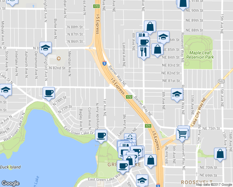 map of restaurants, bars, coffee shops, grocery stores, and more near 7744 2nd Avenue Northeast in Seattle