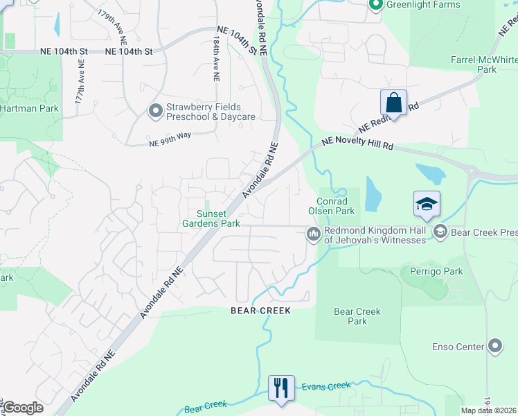 map of restaurants, bars, coffee shops, grocery stores, and more near 18397 Northeast 97th Court in Redmond