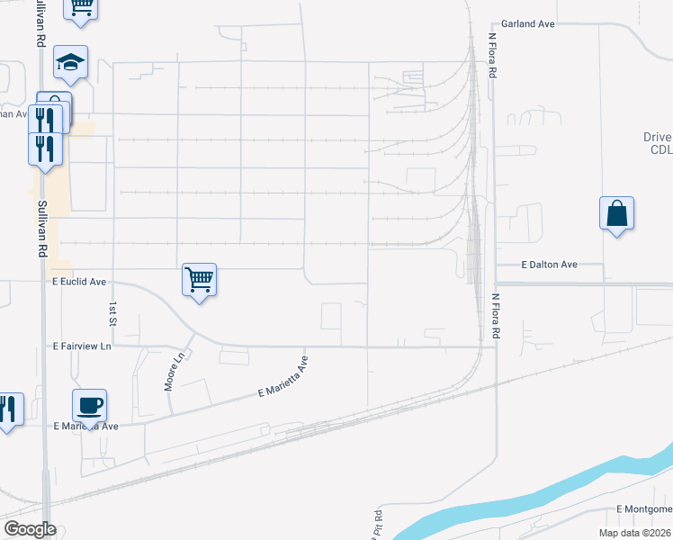 map of restaurants, bars, coffee shops, grocery stores, and more near 3005 Industrial Lane in Spokane Valley