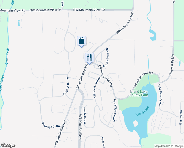 map of restaurants, bars, coffee shops, grocery stores, and more near 1426 Northwest Lakehill Circle in Silverdale