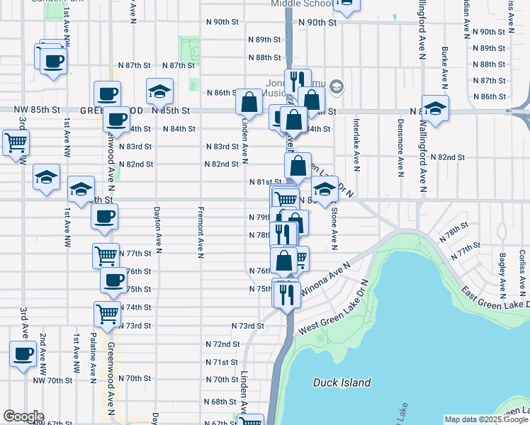 map of restaurants, bars, coffee shops, grocery stores, and more near 926 North 79th Street in Seattle