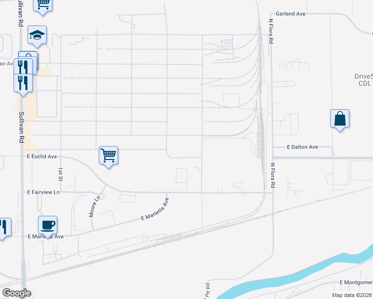 map of restaurants, bars, coffee shops, grocery stores, and more near 16619 East Euclid Avenue in Spokane Valley