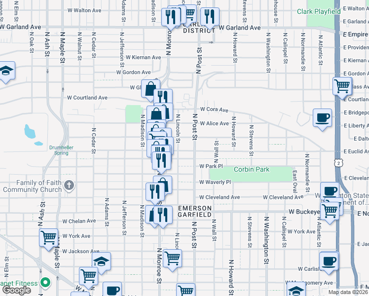 map of restaurants, bars, coffee shops, grocery stores, and more near 820 West Euclid Avenue in Spokane