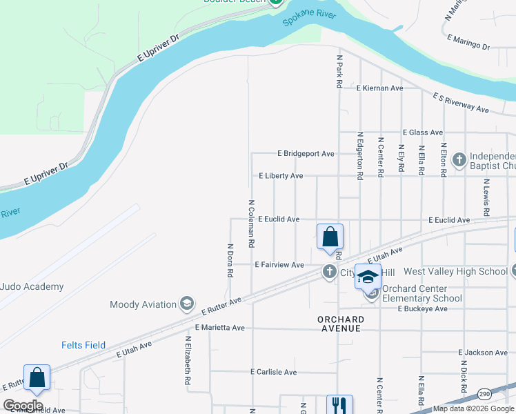 map of restaurants, bars, coffee shops, grocery stores, and more near 3220 North Coleman Road in Spokane Valley