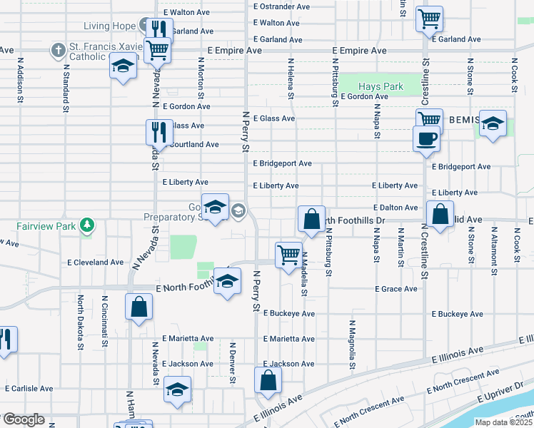 map of restaurants, bars, coffee shops, grocery stores, and more near 1428 East Dalton Avenue in Spokane