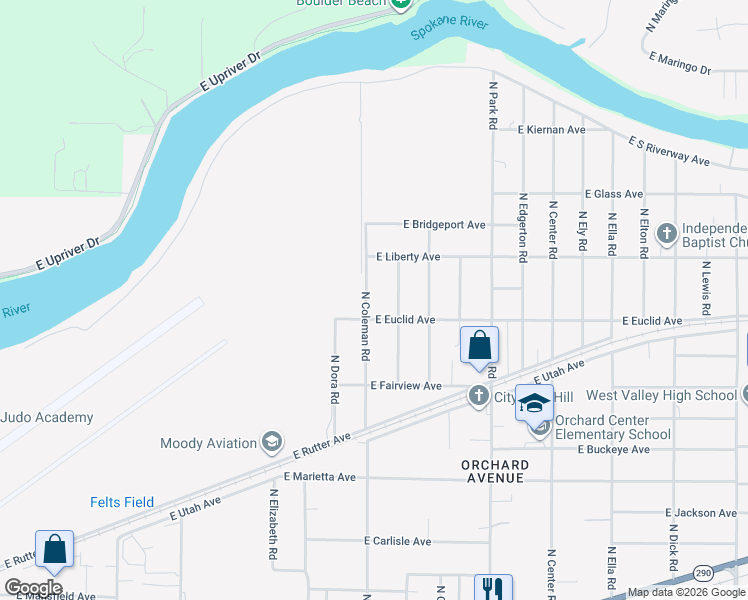 map of restaurants, bars, coffee shops, grocery stores, and more near 3220 North Coleman Road in Spokane Valley