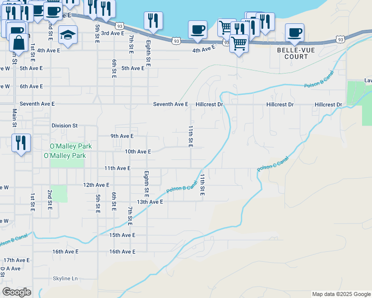 map of restaurants, bars, coffee shops, grocery stores, and more near 912 10th Avenue East in Polson