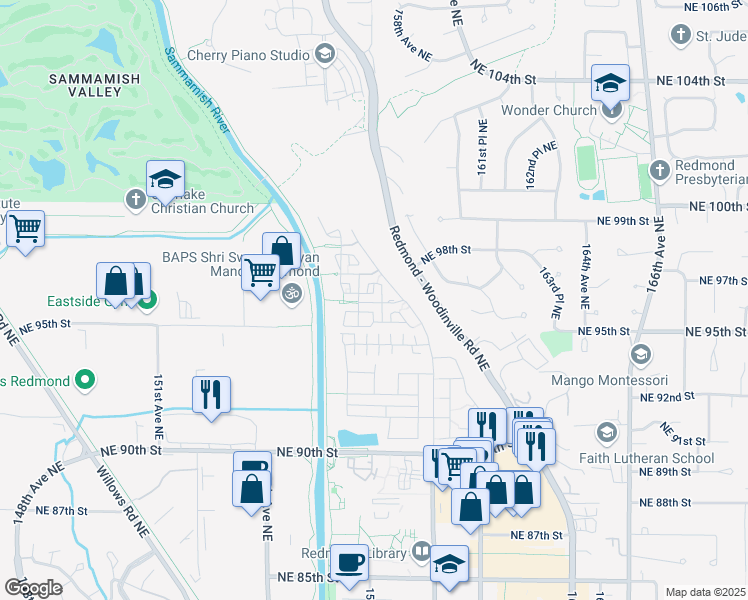 map of restaurants, bars, coffee shops, grocery stores, and more near 15746 Northeast 98th Way in Redmond