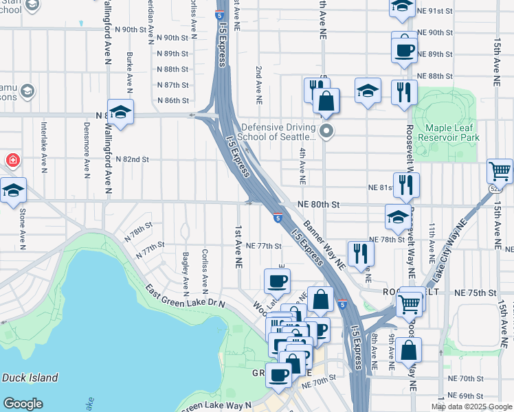 map of restaurants, bars, coffee shops, grocery stores, and more near 7744 2nd Avenue Northeast in Seattle