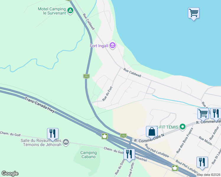 map of restaurants, bars, coffee shops, grocery stores, and more near Rue du Fort in Témiscouata-sur-le-Lac