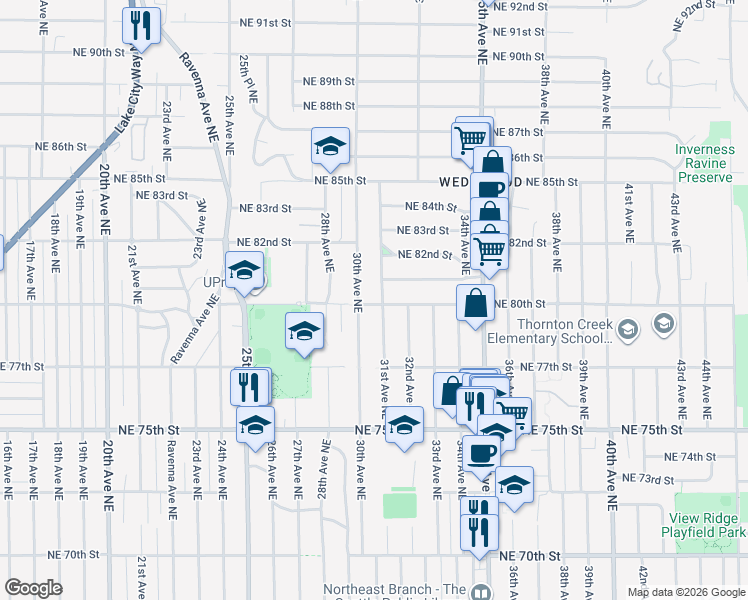 map of restaurants, bars, coffee shops, grocery stores, and more near 3015 Northeast 80th Street in Seattle