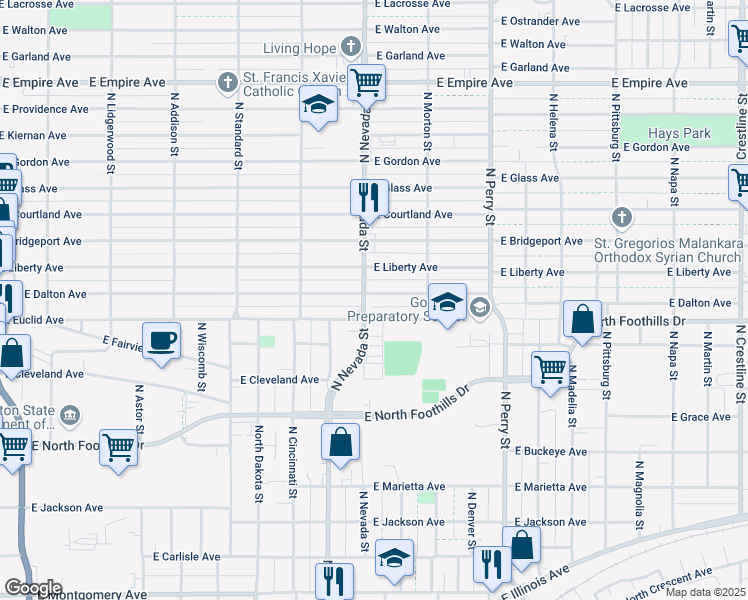 map of restaurants, bars, coffee shops, grocery stores, and more near 1008 East Dalton Avenue in Spokane