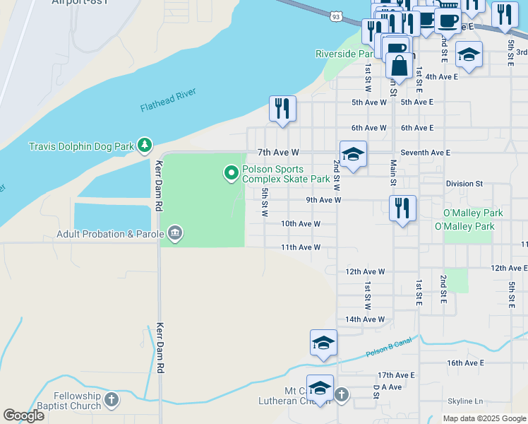 map of restaurants, bars, coffee shops, grocery stores, and more near 951 5th Street West in Polson