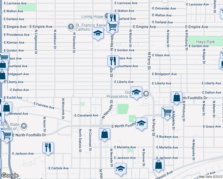 map of restaurants, bars, coffee shops, grocery stores, and more near East Dalton Avenue in Spokane