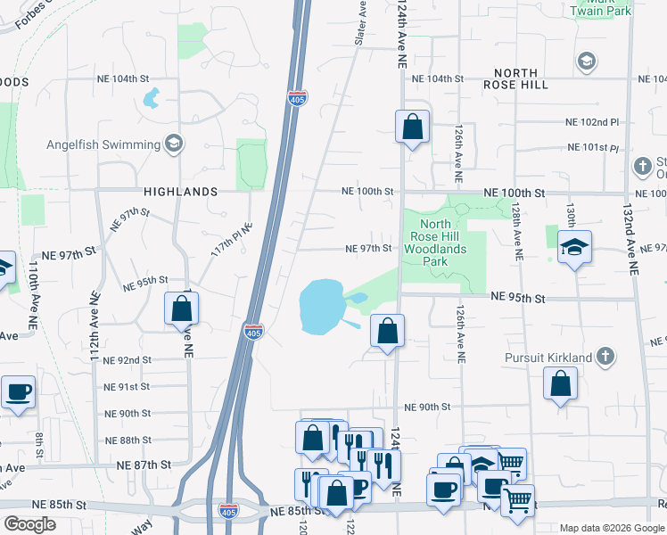map of restaurants, bars, coffee shops, grocery stores, and more near 12031 NE 97th St in Kirkland