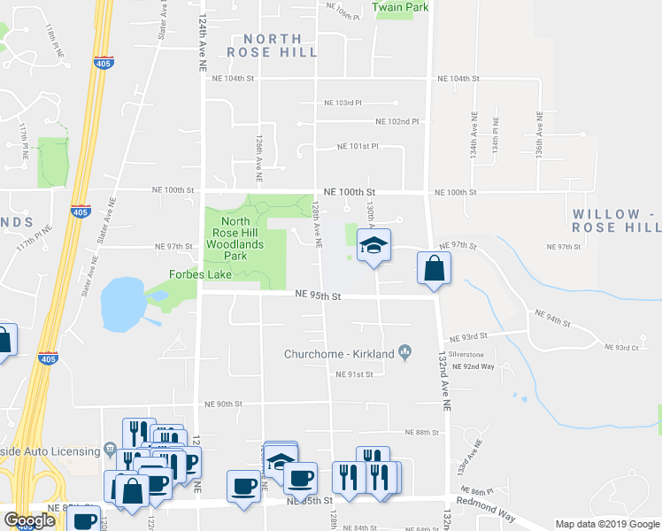 map of restaurants, bars, coffee shops, grocery stores, and more near 9525 130th Avenue Northeast in Kirkland