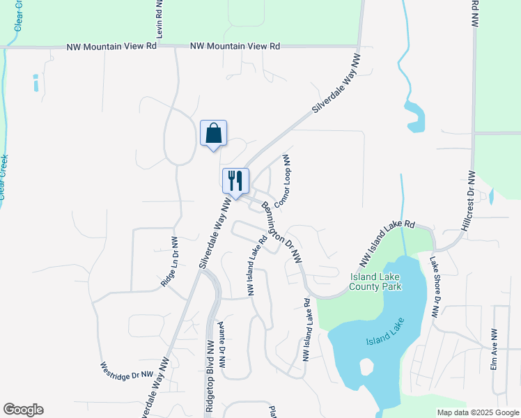 map of restaurants, bars, coffee shops, grocery stores, and more near 1426 Northwest Lakehill Circle in Silverdale