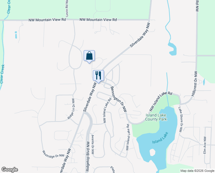 map of restaurants, bars, coffee shops, grocery stores, and more near 1426 Northwest Lakehill Circle in Silverdale