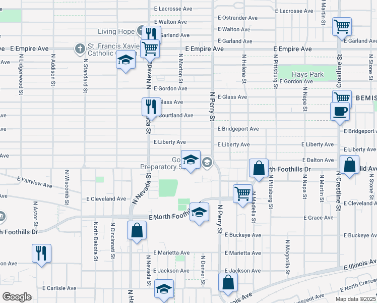 map of restaurants, bars, coffee shops, grocery stores, and more near 1217 East Dalton Avenue in Spokane