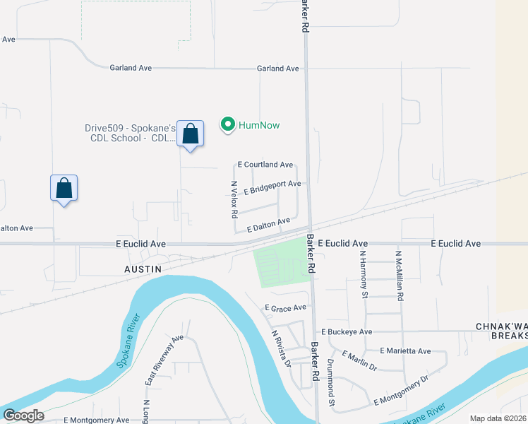 map of restaurants, bars, coffee shops, grocery stores, and more near 18418 East Dalton Avenue in Spokane Valley
