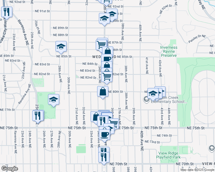 map of restaurants, bars, coffee shops, grocery stores, and more near 8022 35th Avenue Northeast in Seattle