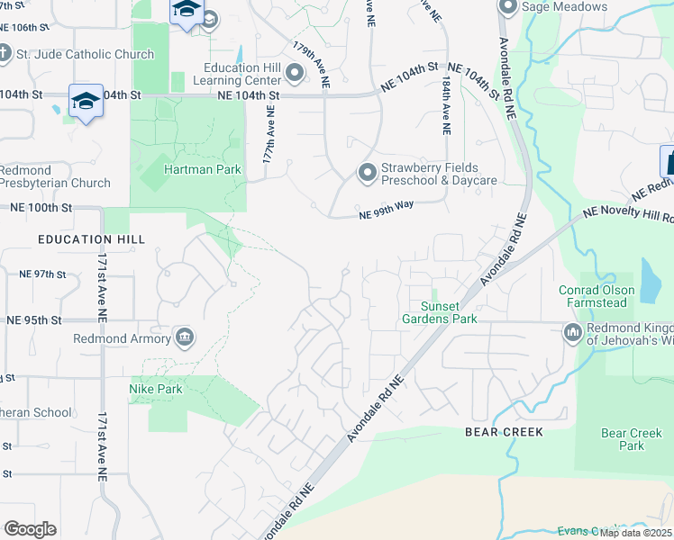 map of restaurants, bars, coffee shops, grocery stores, and more near 18115 Northeast 99th Way in Redmond