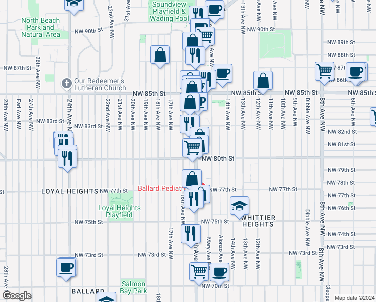 map of restaurants, bars, coffee shops, grocery stores, and more near 8038 16th Avenue Northwest in Seattle