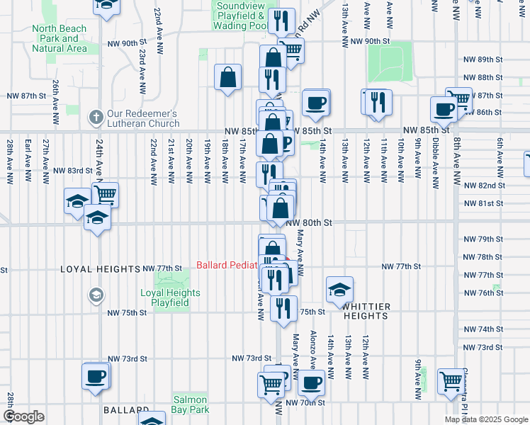 map of restaurants, bars, coffee shops, grocery stores, and more near 8038 16th Avenue Northwest in Seattle